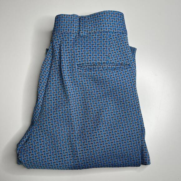 Vintage 70s Men’s Mod Disco Pants Blue Geometric Knit Flare Trousers Falcon Zip - Picture 1 of 15